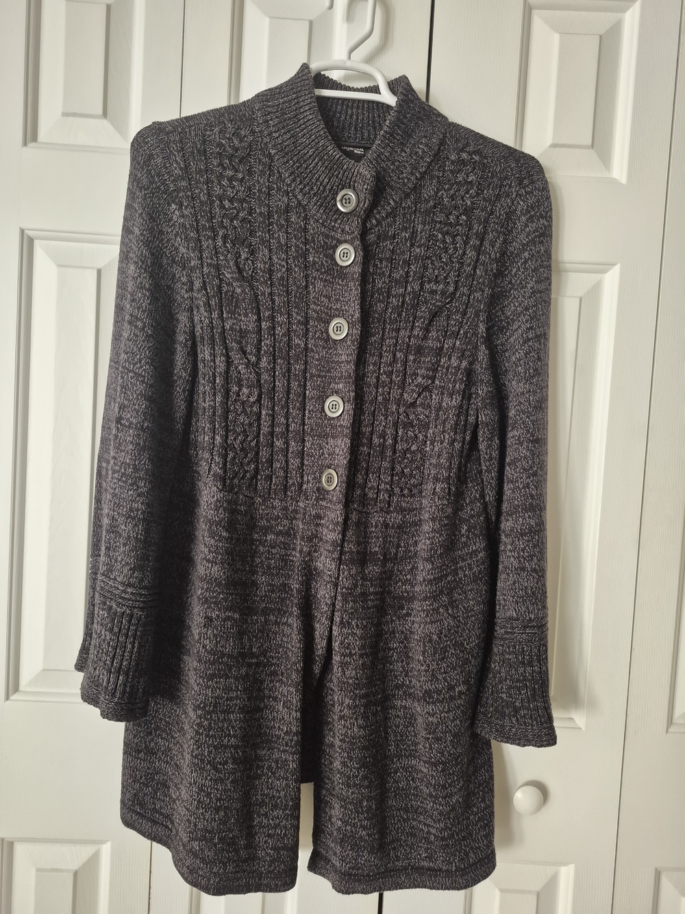 Style & Co. Marled Dark Gray Button-Front Knit Cardigan